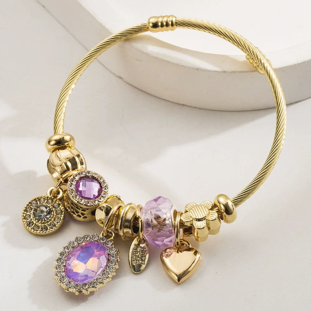 Stainless Steel Mixed Beads Butterfly Adjustable Bracelet with Crystals Letter Tag for Women DIY Jewelry
