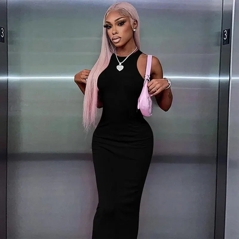 Dulzura Women Fashion 2024 Autumn Sleeveless Club Streetwear Bodycon Pink Pencil Long Dress Wholesale Items For Business