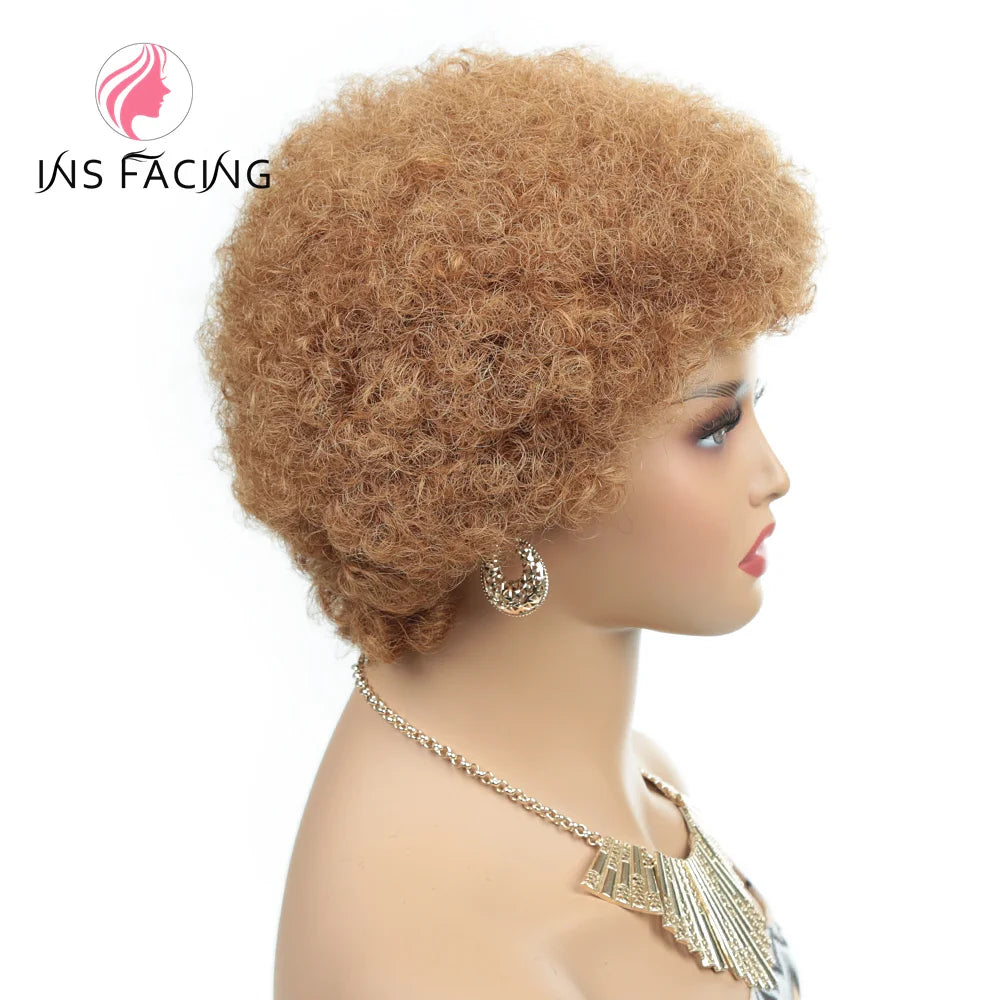 6inch natural black color 150% density daily use wig short afro curly human hair wigs machine made pixie cut human hair wig