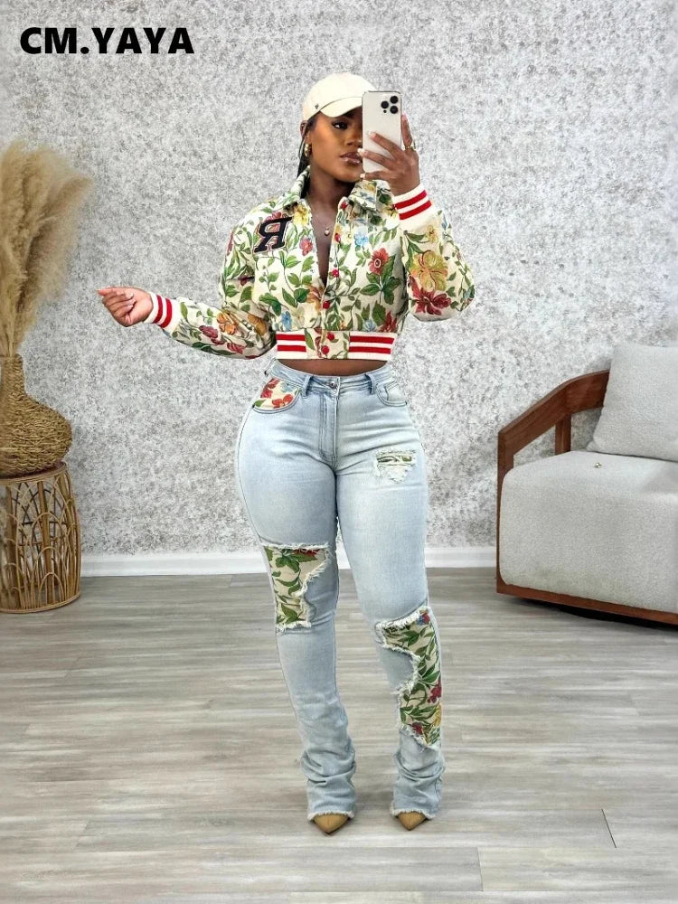 CM.YAYA Women Fashion Knitted jacquard Floral Long Sleeve Jackets 2024 Autumn Winter Streetwear Coats Jacket Outwear Outcoat