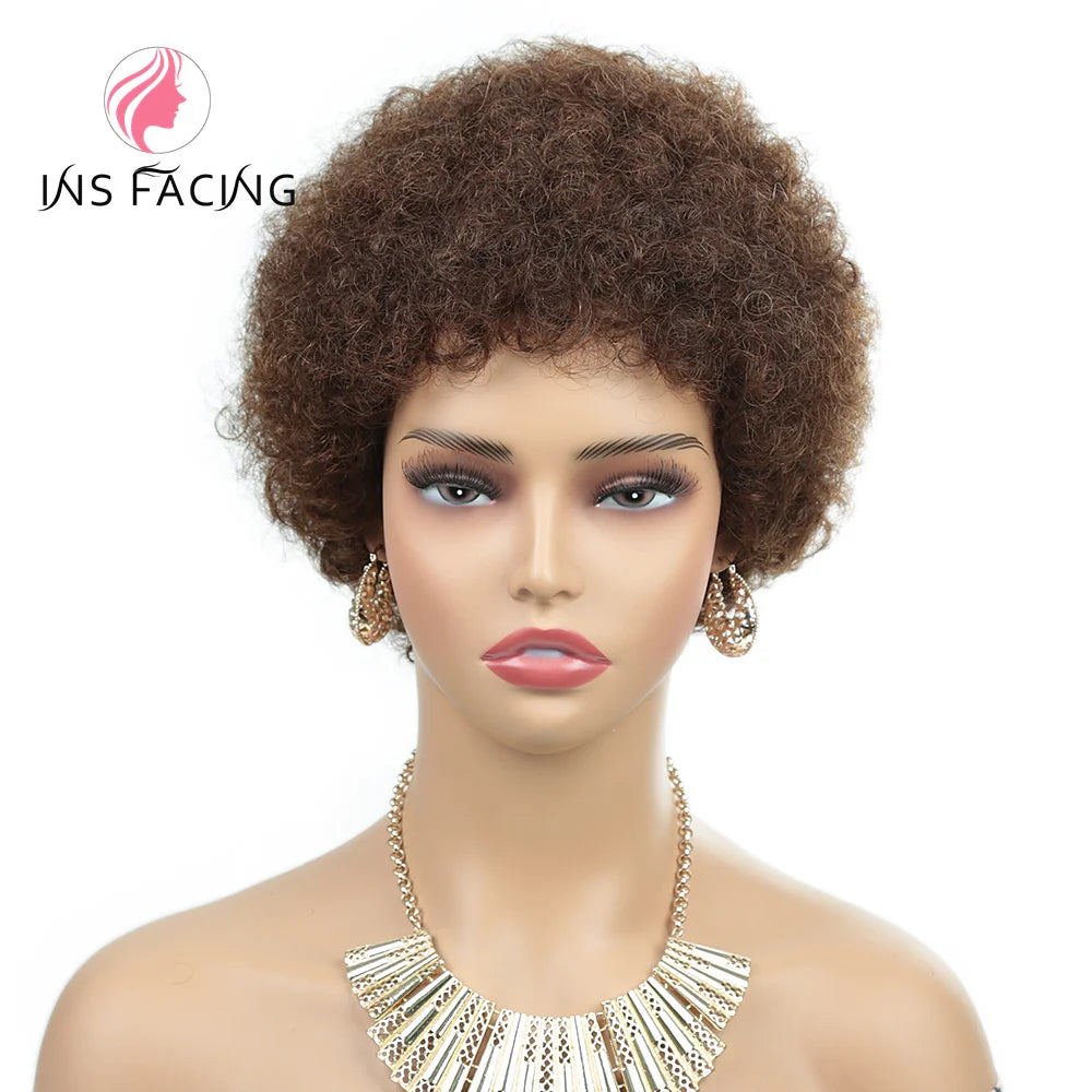 6inch natural black color 150% density daily use wig short afro curly human hair wigs machine made pixie cut human hair wig