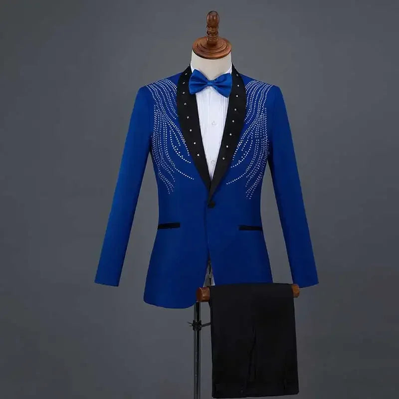 Autumn Slim Printed Wedding Men Suit Jacket Set For Marriage High Quality Stage Performance Host Formal Black Men Blazer