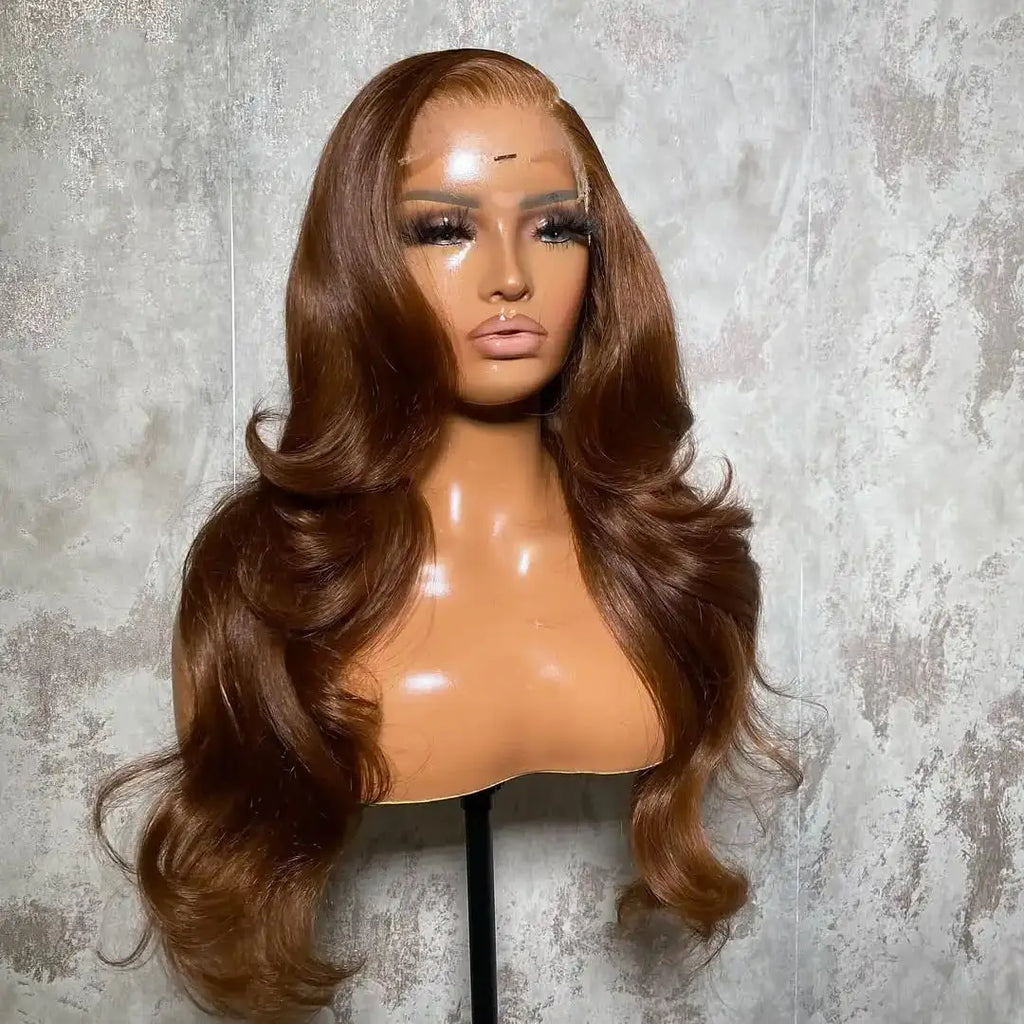 Chocolate Brown 13x4 Synthetic Glueless Lace Front Wigs For Women Loose Wave Body Wave Lace Frontal Wig Pre Cut 180% Density