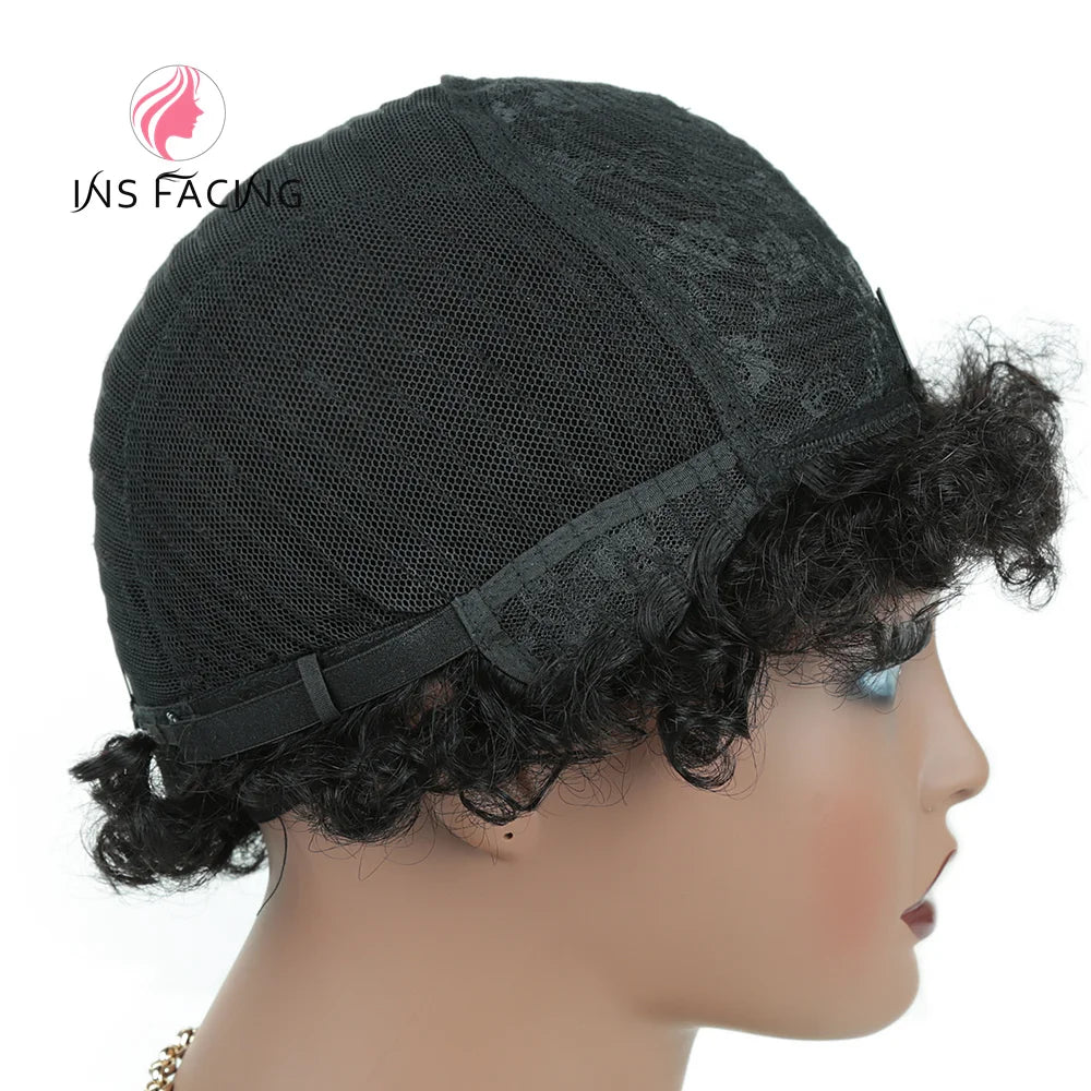 6inch natural black color 150% density daily use wig short afro curly human hair wigs machine made pixie cut human hair wig