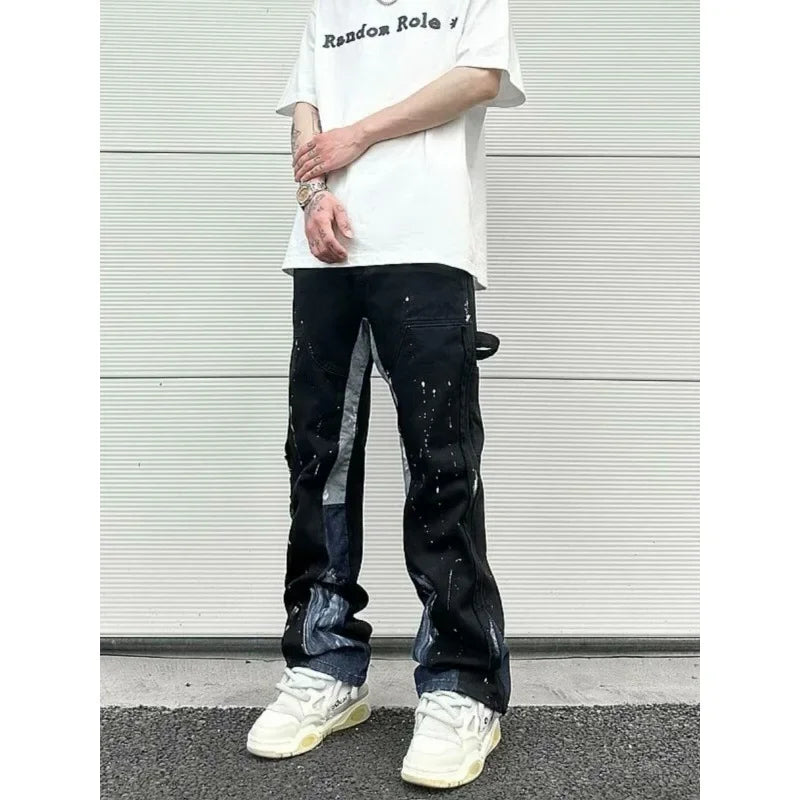 American Retro Jeans with Multiple Pockets for Men. All-season Trendy Brand Washed Workwear Loose Casual Wide-leg Pants. S-XXXL