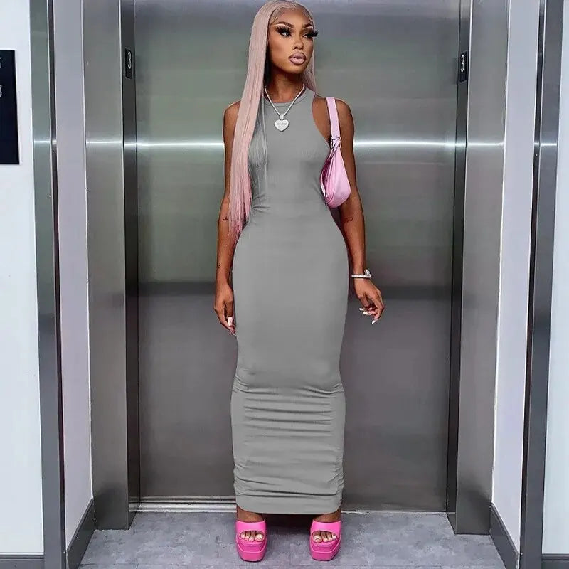 Dulzura Women Fashion 2024 Autumn Sleeveless Club Streetwear Bodycon Pink Pencil Long Dress Wholesale Items For Business
