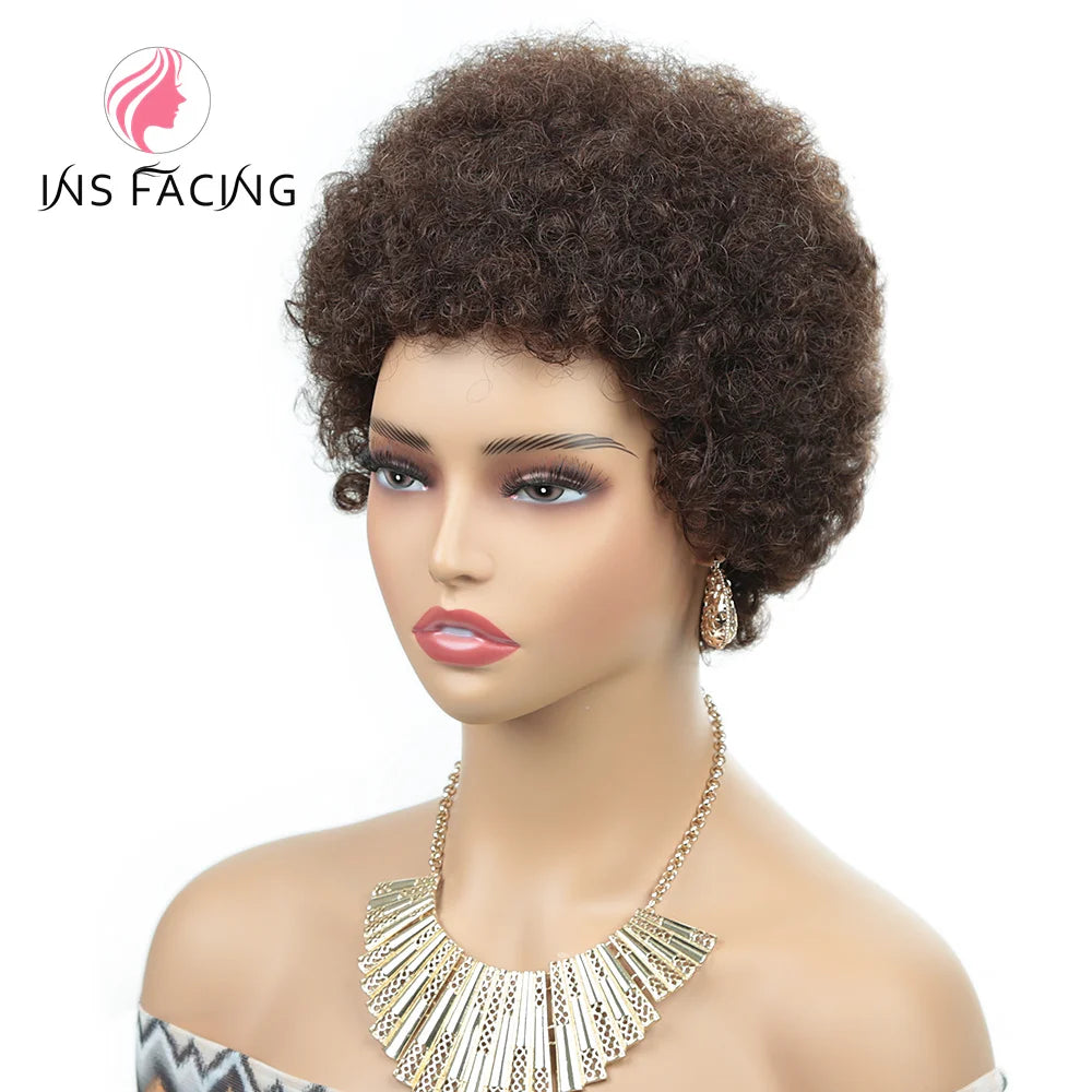 6inch natural black color 150% density daily use wig short afro curly human hair wigs machine made pixie cut human hair wig