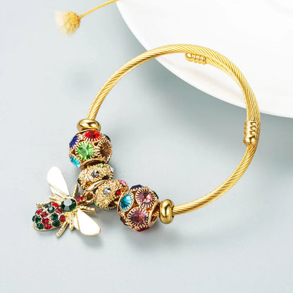 Stainless Steel Mixed Beads Butterfly Adjustable Bracelet with Crystals Letter Tag for Women DIY Jewelry
