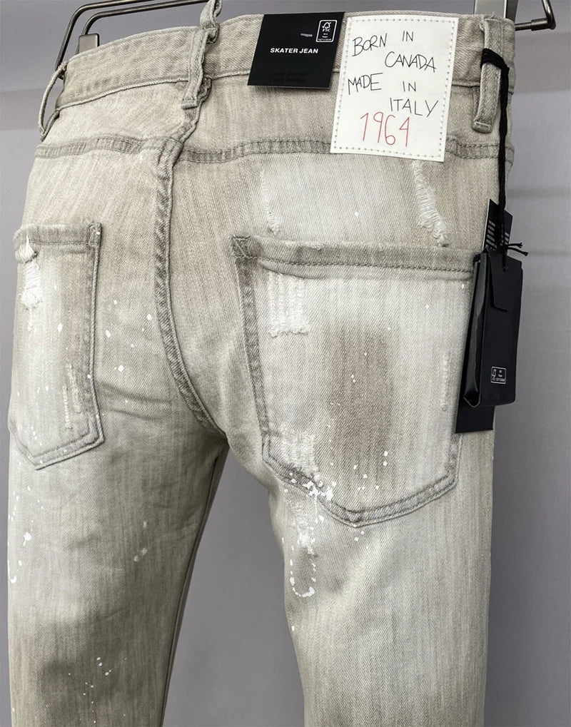 2025 new design style D2 Men Jeans Coolguy Long Pants Straight Multiple Pockets Hole SLIM  grey top quality D2 jeans pant 9939
