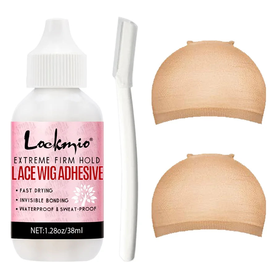 Strong Hold Lace Wig Glue 38ml Fast Dry Waterproof Toupee Adhesives Skin Color Wig Cap Eyebrow Knife Lace Wigs Bond for Beginner