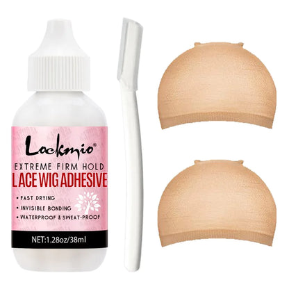 Strong Hold Lace Wig Glue 38ml Fast Dry Waterproof Toupee Adhesives Skin Color Wig Cap Eyebrow Knife Lace Wigs Bond for Beginner