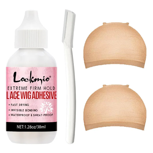 Strong Hold Lace Wig Glue 38ml Fast Dry Waterproof Toupee Adhesives Skin Color Wig Cap Eyebrow Knife Lace Wigs Bond for Beginner