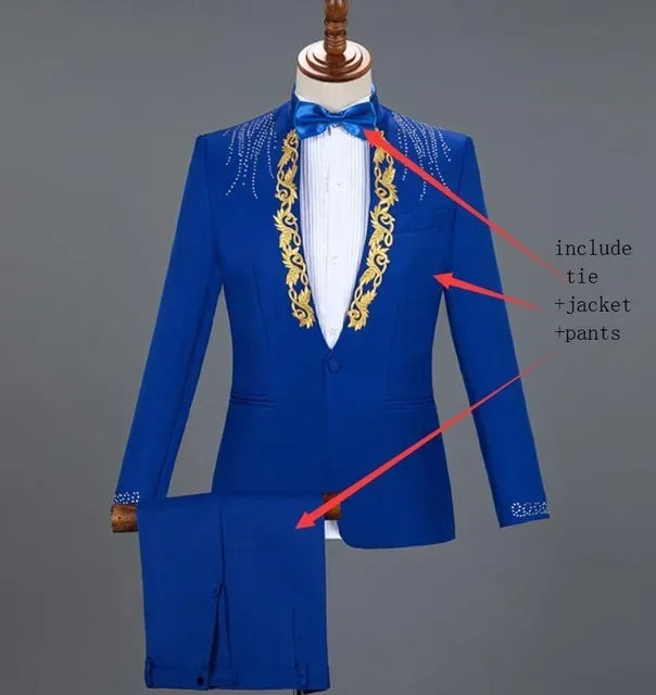 Autumn Slim Printed Wedding Men Suit Jacket Set For Marriage High Quality Stage Performance Host Formal Black Men Blazer
