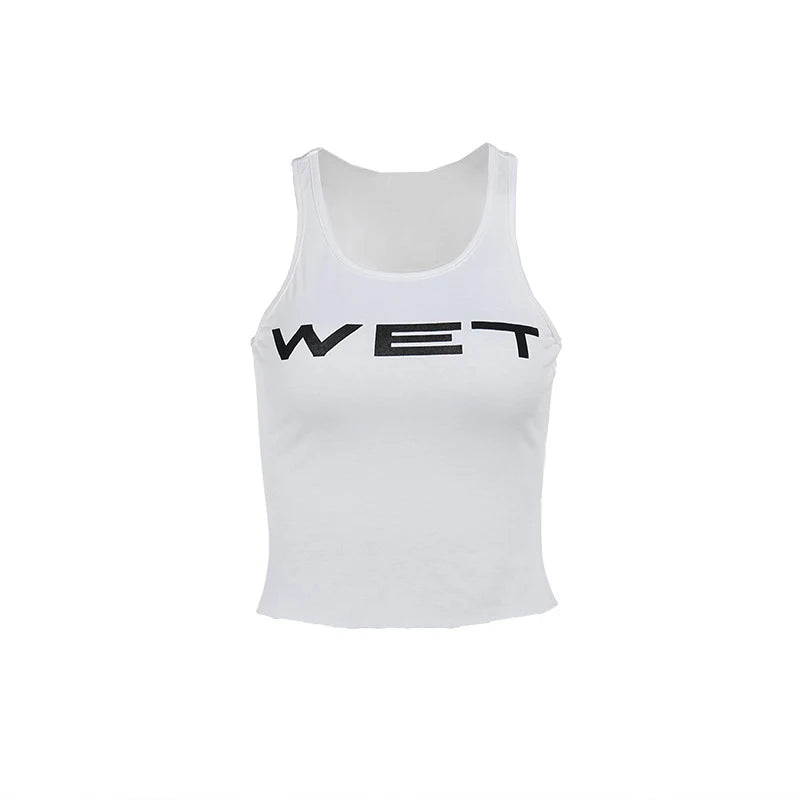 Summer Womens White Sexy Tank Tops Sheer Slim Y2K Crop Tops Letter Printed Female Sleeveless Tshirts Vest Fashion Streetwear