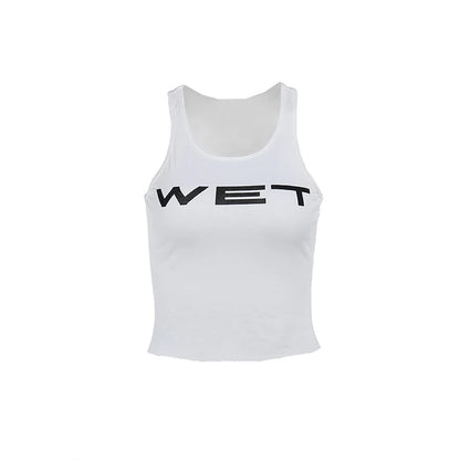 Summer Womens White Sexy Tank Tops Sheer Slim Y2K Crop Tops Letter Printed Female Sleeveless Tshirts Vest Fashion Streetwear