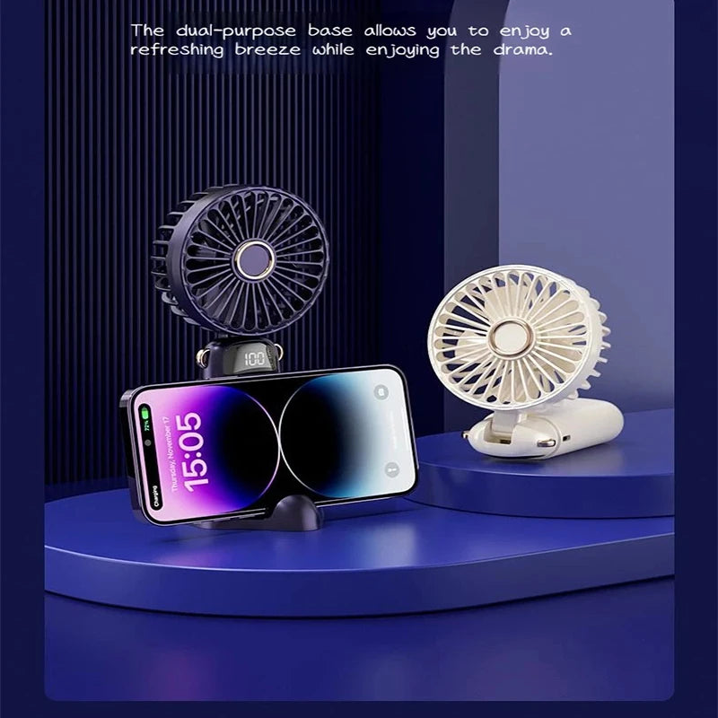 6000mAh Mini Handheld Fan 5 Speeds USB Charging Hanging Neck Fan LED Digital Display For Outdoor Sport Student Office Desk Fan