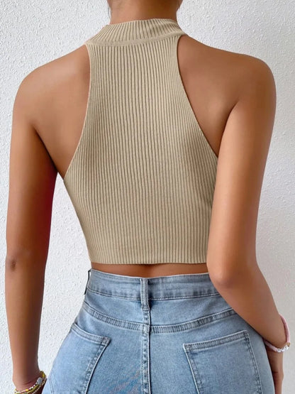 Knit Sleeveless Halter Tops for Women Basics Solid Slim Fitted Crop Womens Turtleneck Ribbed Vest  High Neck Tank Tops