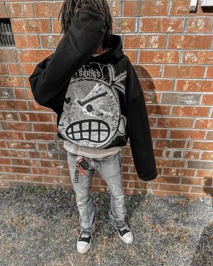 Y2k Men Women New Sweatshirt Cartoon Pattern Printing Oversized Hoodie Hip hop Gothic Black Pullover Hoodie Streetwear