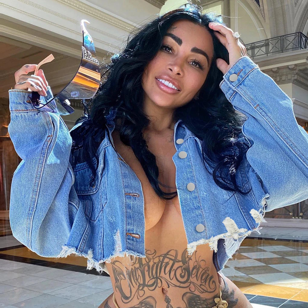 Short Coats Women Denim Single Breasted Coat Casual Turn Down Collar Y2k Streetwear Jackets Temperament Splice Jacket 2025