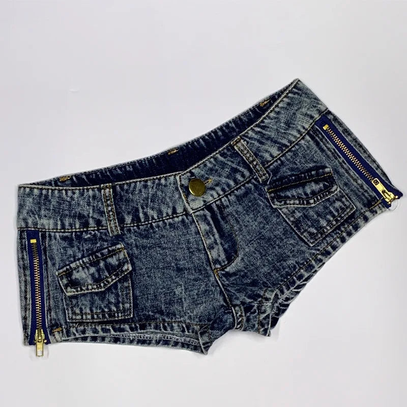 Women's Shorts Sexy Hole Rivet Low Waist Thong Denim Ultra Mini Short Female Bikini Jeans Feminino Nightclub