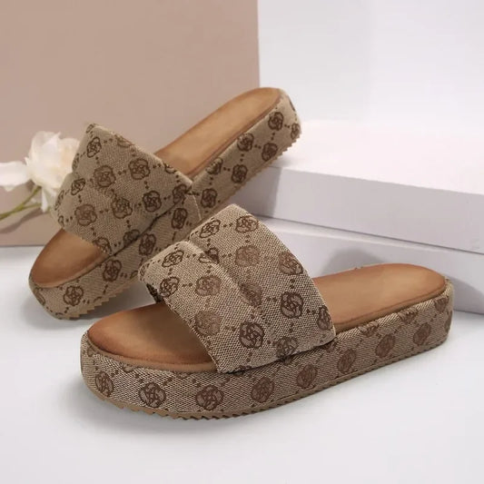 Fashion Slippers for Women Thick Sole Anti-slip Flowers Slippers Outdoor Summer Comfortable Wear-resistant Zapatillas De Mujer