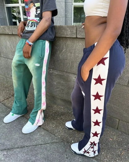 High Street Hip Hop Flared Sweatpants Striped Side Zipper Design Elastic Waist Wide-Leg American Retro Trend pants