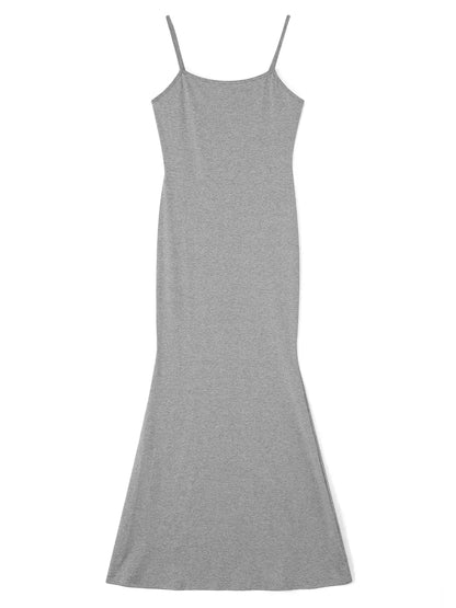 wsevypo Spaghetti Strap Bodycon Long Dress Summer 2022 Women Sleeveless Wrapped Fish Tail Dress Solid Color Club Streetwear
