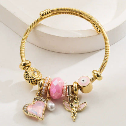 Stainless Steel Mixed Beads Butterfly Adjustable Bracelet with Crystals Letter Tag for Women DIY Jewelry