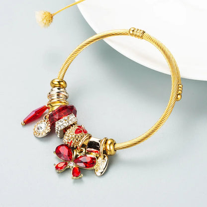 Stainless Steel Mixed Beads Butterfly Adjustable Bracelet with Crystals Letter Tag for Women DIY Jewelry
