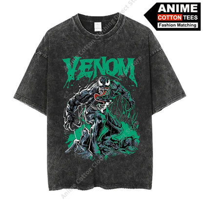 Marvel VENOM T Shirt  Hip Hop Fashion High Street Unisex T-shirt Washed Vintage Cotton Casual Oversized Loose Tees
