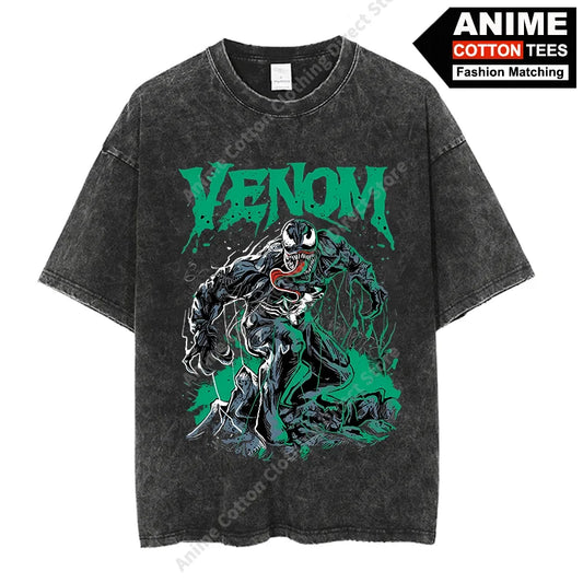 Marvel VENOM T Shirt  Hip Hop Fashion High Street Unisex T-shirt Washed Vintage Cotton Casual Oversized Loose Tees