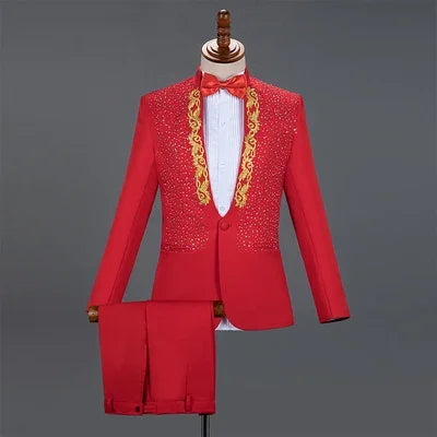 Autumn Slim Printed Wedding Men Suit Jacket Set For Marriage High Quality Stage Performance Host Formal Black Men Blazer