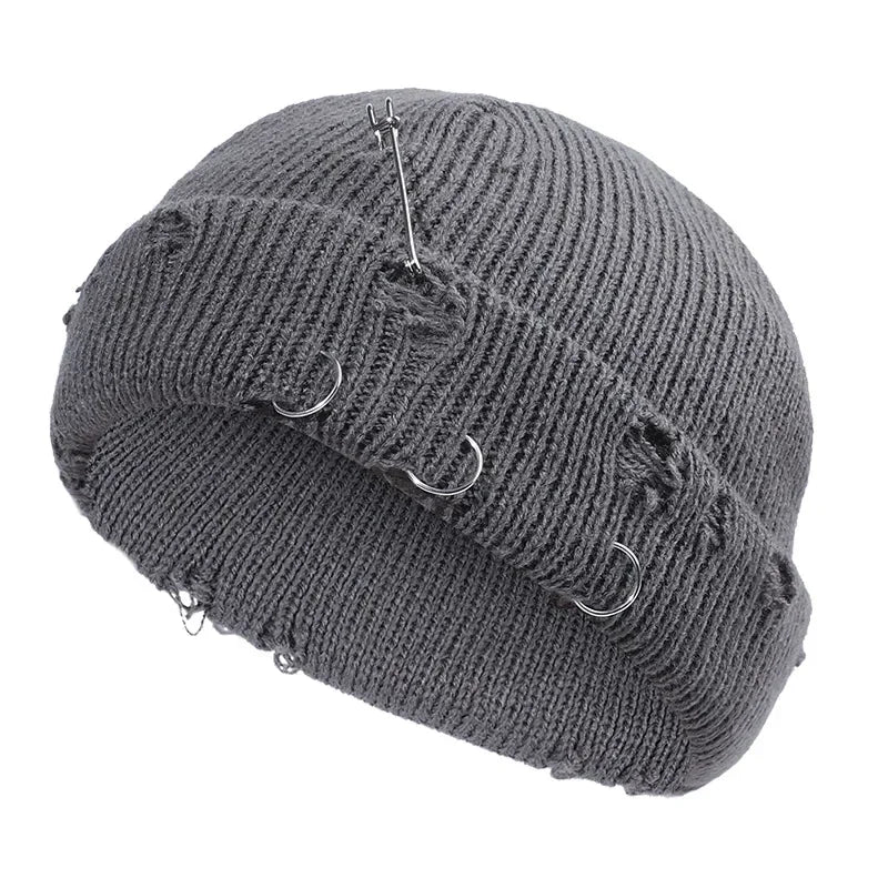 9 Colors Fashionable Ladies Winter Warm Knitted Caps 3 Metal Ring Buckled Hat Cool Pure Hip Hop Hats for Women