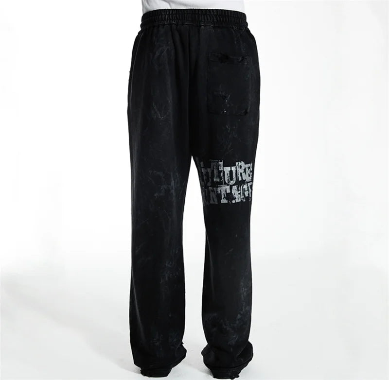 High Street Men Women Hip Hop Best Pants Vintage SAINT LOUIS Drawstring Destruction Splattered Ink Letters Print Sweatpants