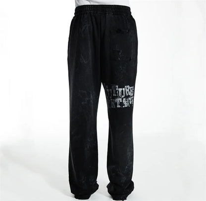 High Street Men Women Hip Hop Best Pants Vintage SAINT LOUIS Drawstring Destruction Splattered Ink Letters Print Sweatpants