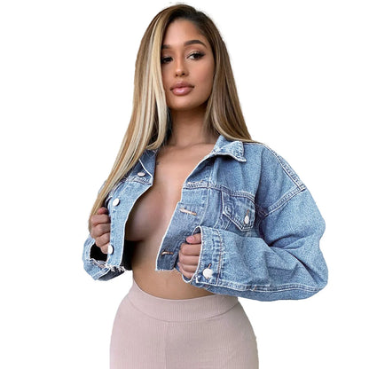 Distressed Denim Jacket Ripped Hole Single Breasted Cardigan Coats Long Sleeve Turn Down Collar Jacket Slim Fit High Street