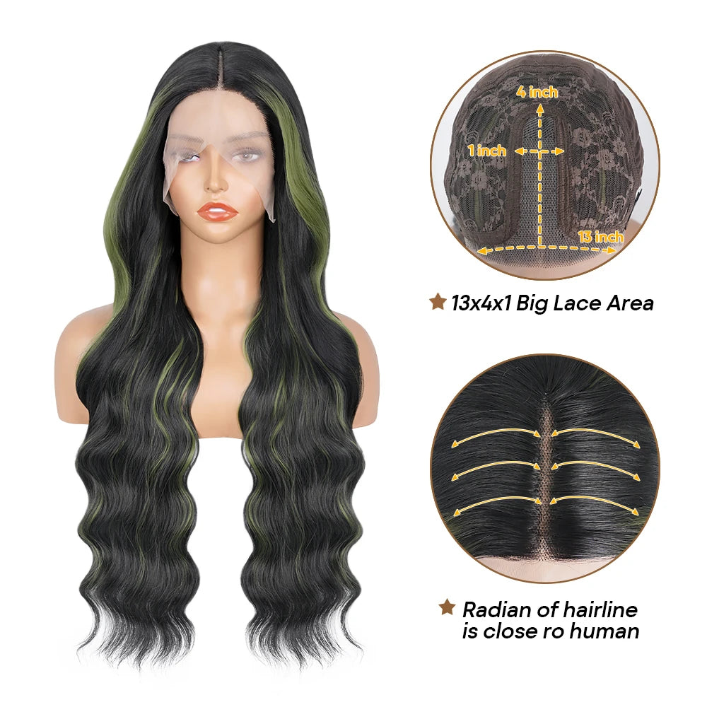Chocolate Brown 13x4 Synthetic Glueless Lace Front Wigs For Women Loose Wave Body Wave Lace Frontal Wig Pre Cut 180% Density