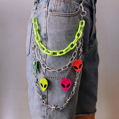 Punk Rock Metal Pants Waist Chain Men Women Key Chain Skeleton Pendant Ring Wallet Keychain Jeans Unisex Hip-hop Jewelry Gift