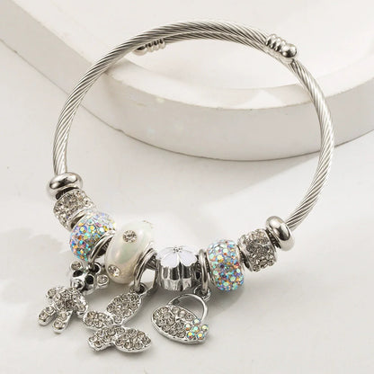 Stainless Steel Mixed Beads Butterfly Adjustable Bracelet with Crystals Letter Tag for Women DIY Jewelry