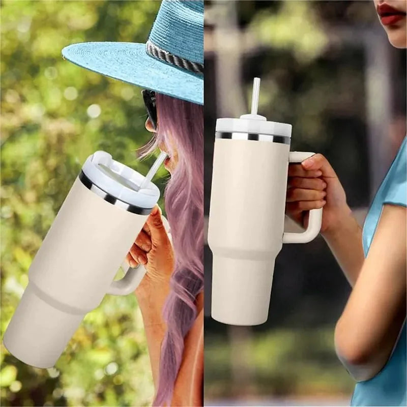 New Hot 40oz Insulated Tumbler acuum Cup 2.0 Thermal Mug for with Handle Straw Stainless Steel Hot and Cold Coffee Drink