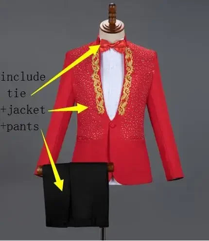 Autumn Slim Printed Wedding Men Suit Jacket Set For Marriage High Quality Stage Performance Host Formal Black Men Blazer