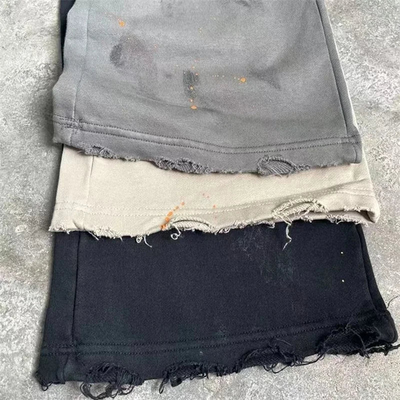 High Street Men Women Hip Hop Best Pants Vintage SAINT LOUIS Drawstring Destruction Splattered Ink Letters Print Sweatpants
