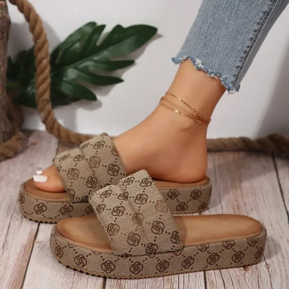 Fashion Slippers for Women Thick Sole Anti-slip Flowers Slippers Outdoor Summer Comfortable Wear-resistant Zapatillas De Mujer