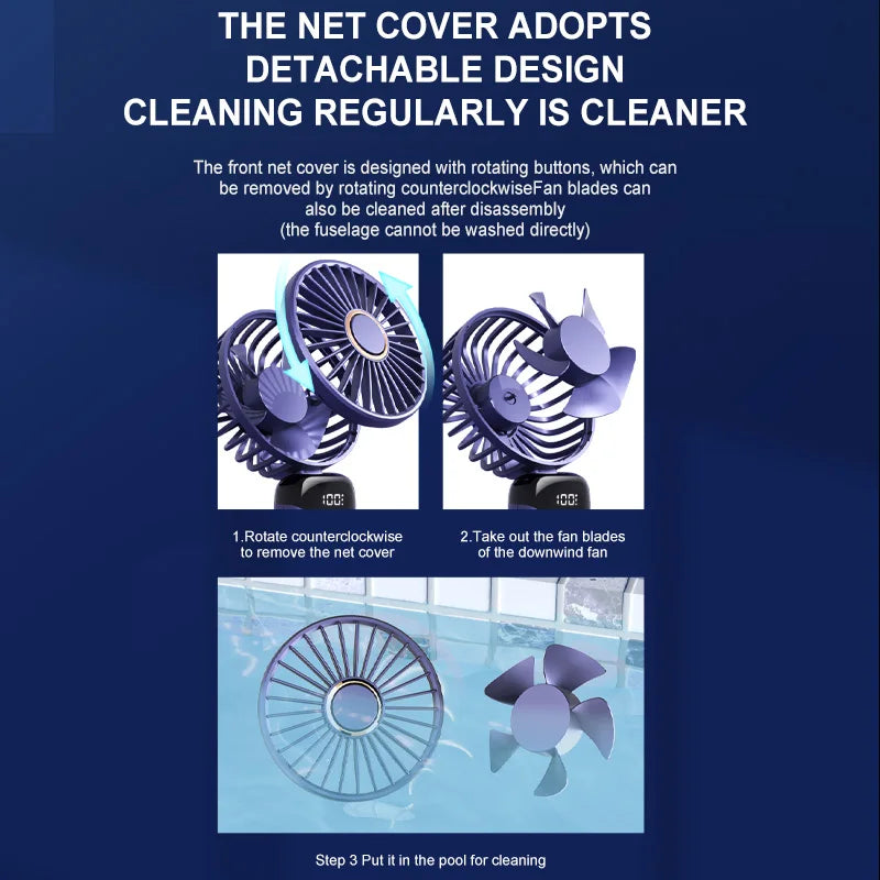 USB Handheld Mini Fan Foldable Portable Neck Hanging Fans 5 Speed USB Rechargeable Small Fan with Phone Stand and Power Display