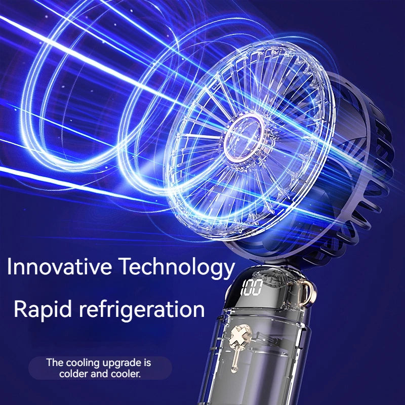 6000mAh Mini Handheld Fan 5 Speeds USB Charging Hanging Neck Fan LED Digital Display For Outdoor Sport Student Office Desk Fan