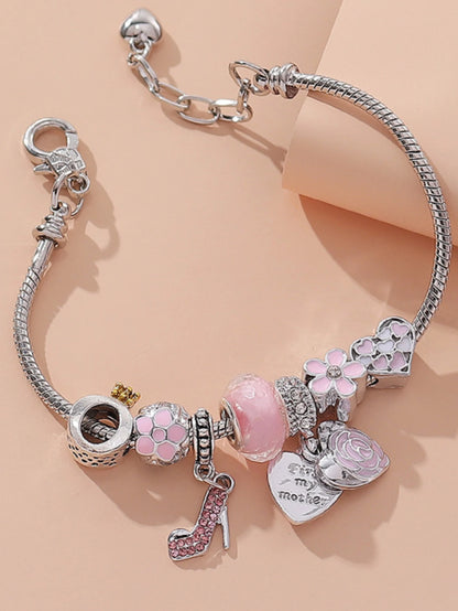 1pc Fashion DIY Beaded Peach Heart Pendant Women's Chain Bracelet Daily Accessories
