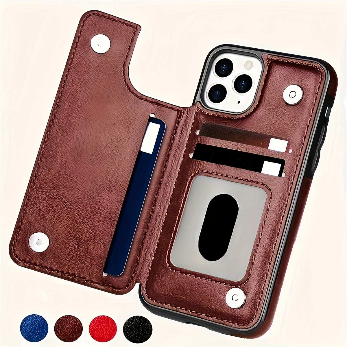 for iPhone 16 15 14 13 12 11 Pro Max XR XS Max SE 2022/2020 7 8 Plus Wallet Case with Card Holder, Faux Leather Kickstand Card Slots Case, Double Magnetic Clasp and Durable Shockproof Cover