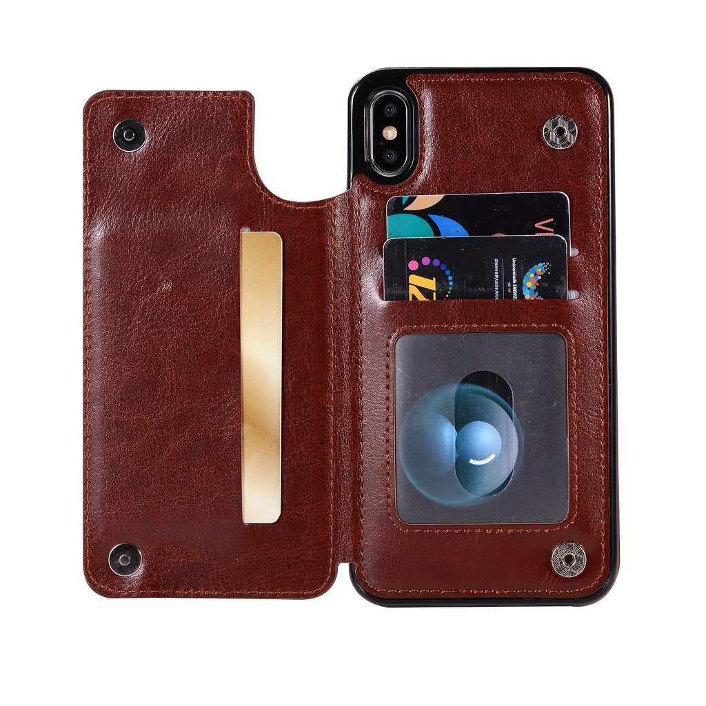 for iPhone 16 15 14 13 12 11 Pro Max XR XS Max SE 2022/2020 7 8 Plus Wallet Case with Card Holder, Faux Leather Kickstand Card Slots Case, Double Magnetic Clasp and Durable Shockproof Cover