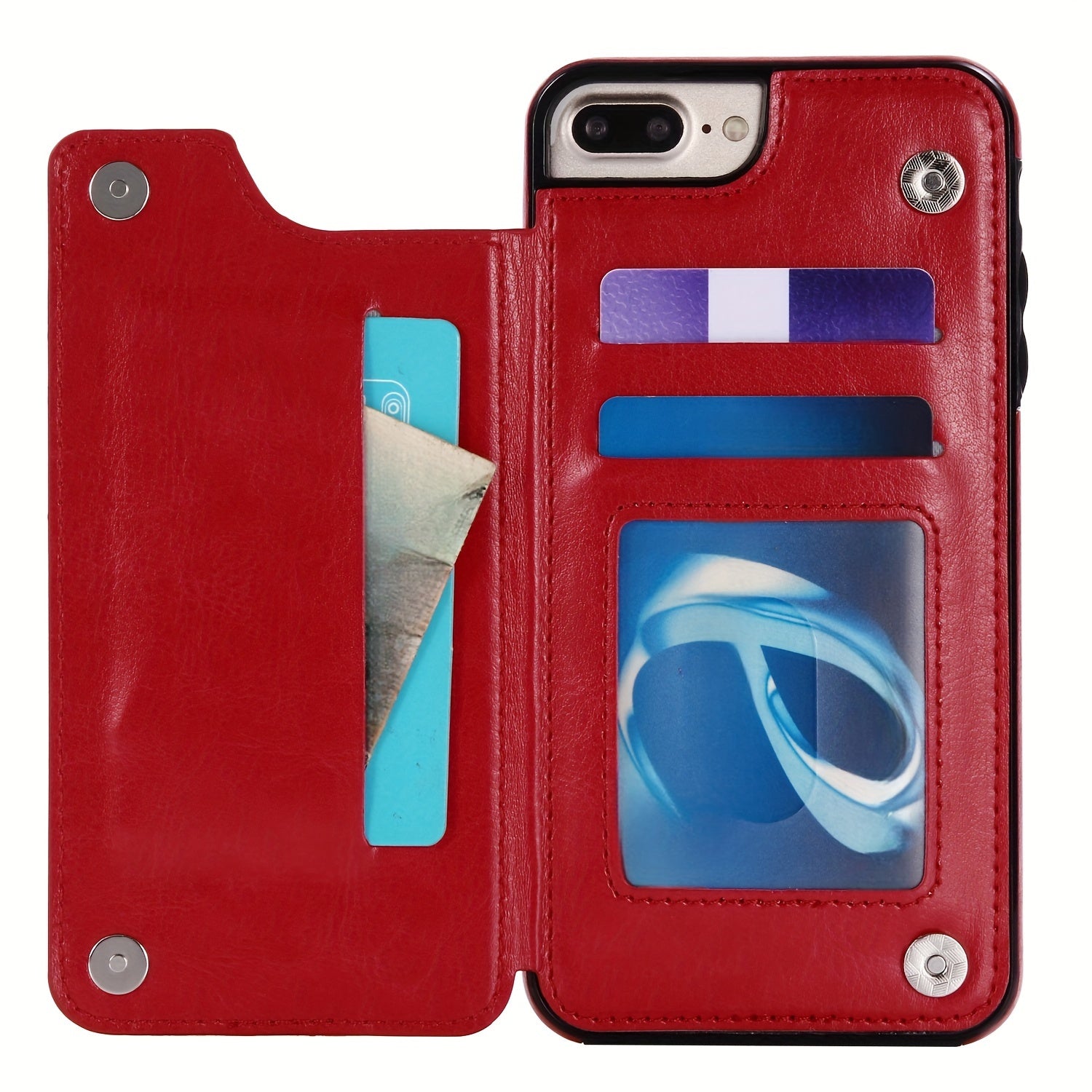for iPhone 16 15 14 13 12 11 Pro Max XR XS Max SE 2022/2020 7 8 Plus Wallet Case with Card Holder, Faux Leather Kickstand Card Slots Case, Double Magnetic Clasp and Durable Shockproof Cover