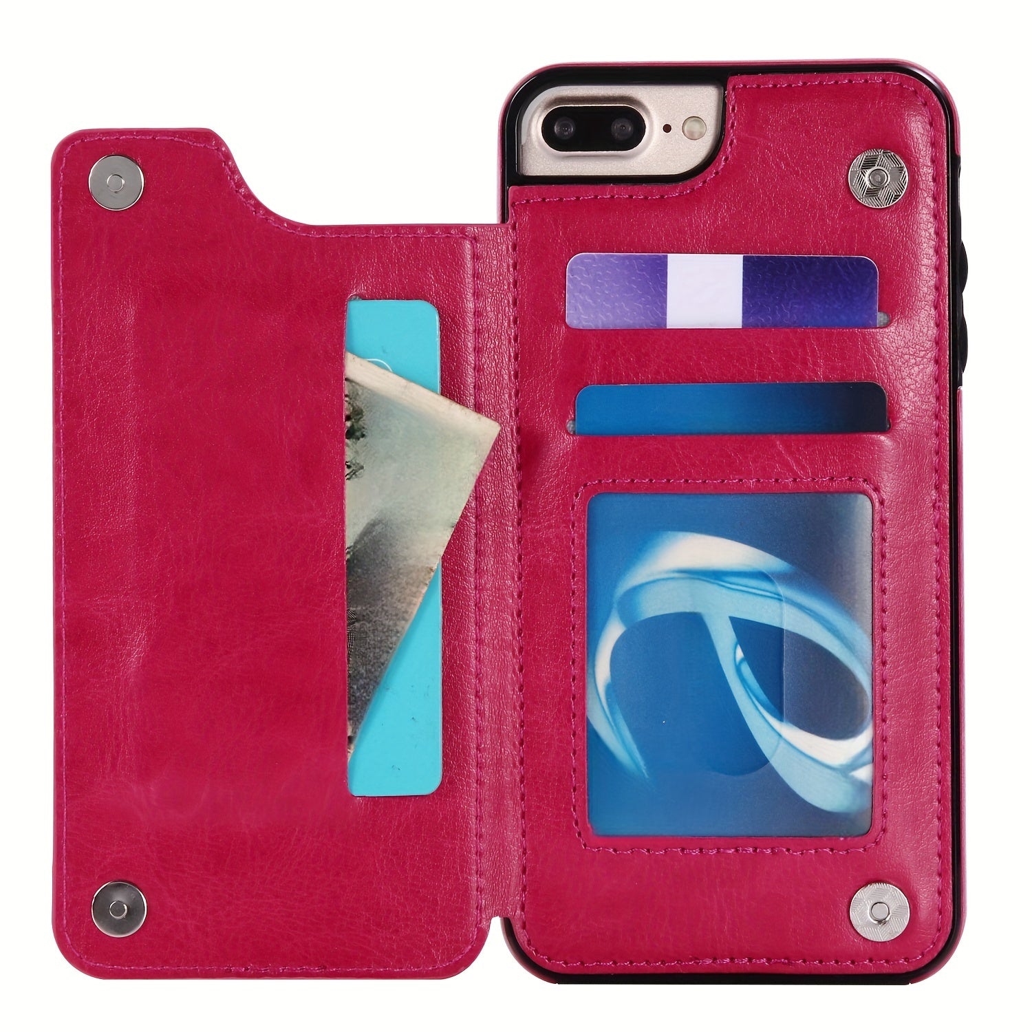 for iPhone 16 15 14 13 12 11 Pro Max XR XS Max SE 2022/2020 7 8 Plus Wallet Case with Card Holder, Faux Leather Kickstand Card Slots Case, Double Magnetic Clasp and Durable Shockproof Cover